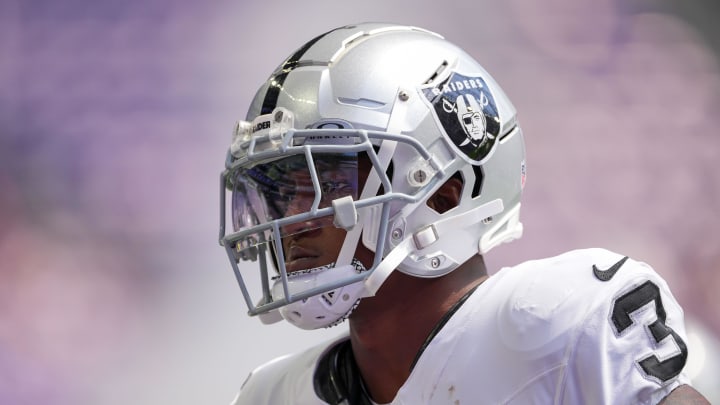 Aug 10, 2024; Minneapolis, Minnesota, USA; Las Vegas Raiders running back Zamir White (3) warms up before the game against the Minnesota Vikings at U.S. Bank Stadium. Mandatory Credit: Brad Rempel-USA TODAY Sports Aug 10, 2024; Minneapolis, Minnesota, USA; Las Vegas Raiders running back Zamir White (3) warms up before the game against the Minnesota Vikings at U.S. Bank Stadium. Mandatory Credit: Brad Rempel-USA TODAY Sports