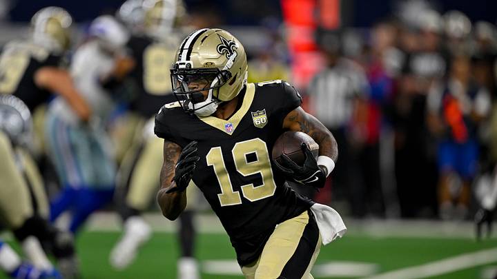 Aug 28, 2026; Arlington, Texas, USA; New Orleans Saints wide receiver Barion Brown (19) runs with the ball during the game between the Cowboys and the Saints at AT&T Stadium. Mandatory Credit: Jerome Miron-Imagn Images Aug 28, 2026; Arlington, Texas, USA; New Orleans Saints wide receiver Barion Brown (19) runs with the ball during the game between the Cowboys and the Saints at AT&T Stadium. Mandatory Credit: Jerome Miron-Imagn Images