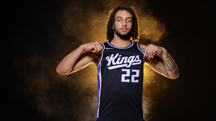 Sep 30, 2024; Sacramento, CA, USA; Sacramento Kings guard Devin Carter (22) during media day at Golden 1 Center. 
