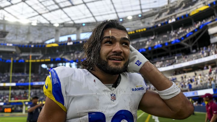 Sep 7, 2025; Inglewood, California, USA; Los Angeles Rams wide receiver Puka Nacua (12) after winning the game against Houston Texans at SoFi Stadium. Mandatory Credit: Kirby Lee-Imagn Images Sep 7, 2025; Inglewood, California, USA; Los Angeles Rams wide receiver Puka Nacua (12) after winning the game against Houston Texans at SoFi Stadium. Mandatory Credit: Kirby Lee-Imagn Images