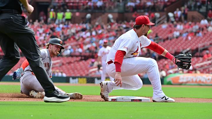 Sep 16, 2026; St. Louis, Missouri, USA; San Francisco Giants center fielder Jonah Cox (53) safely steals third base in the third inning as St. Louis Cardinals third baseman Nolan Gorman (16) waits on the throw at Busch Stadium. Mandatory Credit: Tim Vizer-Imagn Images Sep 16, 2026; St. Louis, Missouri, USA; San Francisco Giants center fielder Jonah Cox (53) safely steals third base in the third inning as St. Louis Cardinals third baseman Nolan Gorman (16) waits on the throw at Busch Stadium. Mandatory Credit: Tim Vizer-Imagn Images