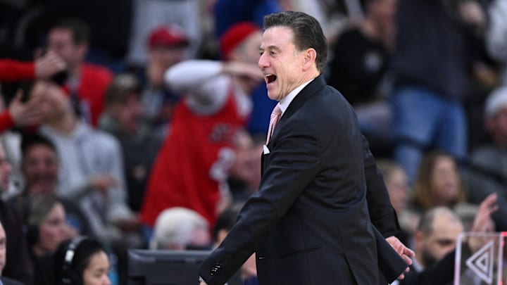 Mar 22, 2025; Providence, RI, USA; St. John's basketball head coach Rick Pitino reacts during the second half of a second round men’s NCAA Tournament game against the Arkansas Razorbacks at Amica Mutual Pavilion.