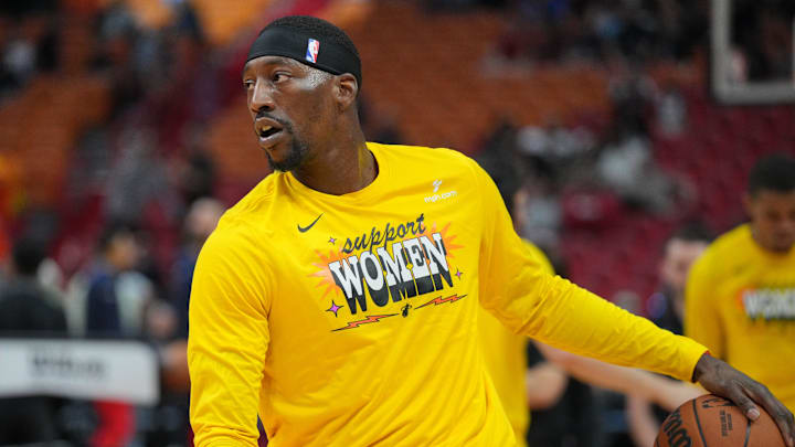 Mar 22, 2024; Miami, Florida, USA; Miami Heat center Bam Adebayo (13) warms-up before the game against the New Orleans Pelicans at Kaseya Center. Mandatory Credit: Jim Rassol-Imagn Images Mar 22, 2024; Miami, Florida, USA; Miami Heat center Bam Adebayo (13) warms-up before the game against the New Orleans Pelicans at Kaseya Center. Mandatory Credit: Jim Rassol-Imagn Images