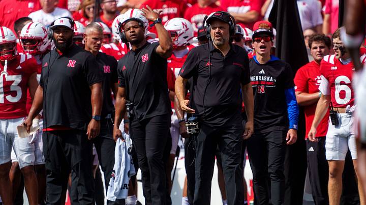 Sep 5, 2026; Lincoln, Nebraska, USA; Nebraska Cornhuskers head coach Matt Rhule coaches against the Ohio Bobcats during the first quarter at Memorial Stadium. Mandatory Credit: Dylan Widger-Imagn Images Sep 5, 2026; Lincoln, Nebraska, USA; Nebraska Cornhuskers head coach Matt Rhule coaches against the Ohio Bobcats during the first quarter at Memorial Stadium. Mandatory Credit: Dylan Widger-Imagn Images