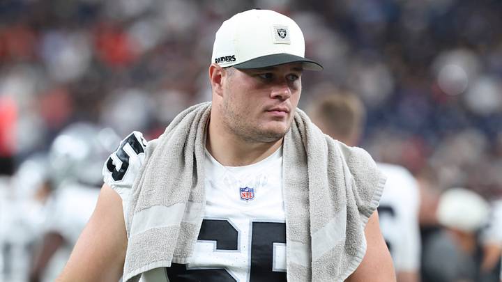 Aug 20, 2026; Houston, Texas, USA;  Las Vegas Raiders center Tyler Linderbaum (65) during the game against the Houston Texans at Reliant Stadium. Mandatory Credit: Troy Taormina-Imagn Images