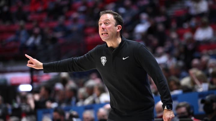 Jan 31, 2022; San Diego, California, USA; New Mexico Lobos head coach Richard Pitino gestures