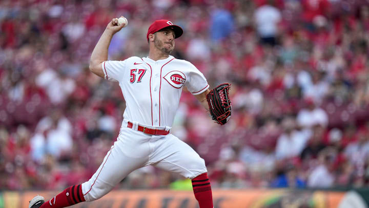 Cincinnati Reds relief pitcher Kevin Herget (57) throws a pitch in the ninth inning of the MLB National League game between the Cincinnati Reds and the Milwaukee Brewers at Great American Ball Park in downtown Cincinnati on Saturday, June 3, 2023. A late Reds comeback fell short, as the Brewers took a 10-8 win Saturday afternoon.
