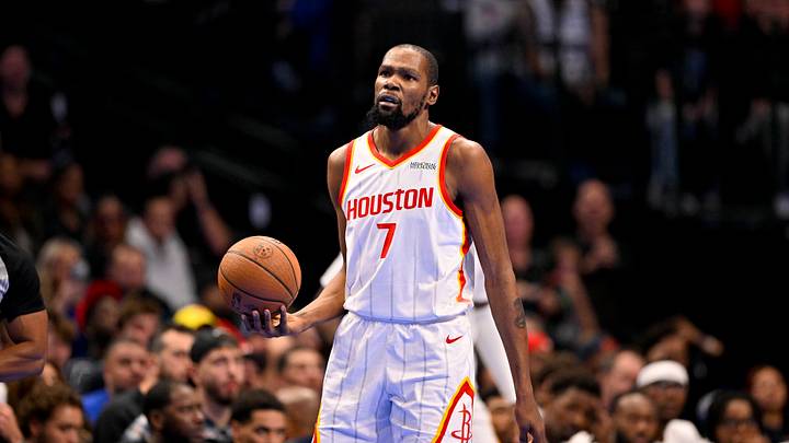 Oct 30, 2026; Dallas, Texas, USA; Houston Rockets forward Kevin Durant (7) looks on during the second half against the Dallas Mavericks at American Airlines Center. Mandatory Credit: Jerome Miron-Imagn Images Oct 30, 2026; Dallas, Texas, USA; Houston Rockets forward Kevin Durant (7) looks on during the second half against the Dallas Mavericks at American Airlines Center. Mandatory Credit: Jerome Miron-Imagn Images