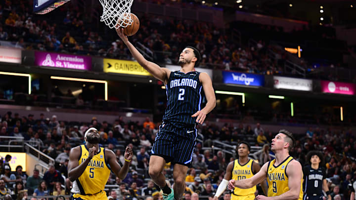 Apr 11, 2025; Indianapolis, Indiana, USA; Orlando Magic guard Caleb Houstan (2) shoots the ball in front of Indiana Pacers guard T.J. McConnell (9) during the second half at Gainbridge Fieldhouse. Mandatory Credit: Marc Lebryk-Imagn Images Apr 11, 2025; Indianapolis, Indiana, USA; Orlando Magic guard Caleb Houstan (2) shoots the ball in front of Indiana Pacers guard T.J. McConnell (9) during the second half at Gainbridge Fieldhouse. Mandatory Credit: Marc Lebryk-Imagn Images