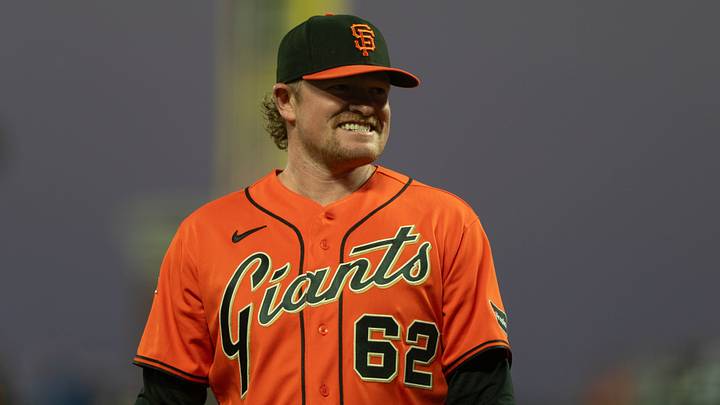 Sep 25, 2026; San Francisco, California, USA;  San Francisco Giants pitcher Logan Webb (62) smiles before the start of the first inning against the Los Angeles Dodgers at Oracle Park.  Mandatory Credit: Stan Szeto-Imagn Images