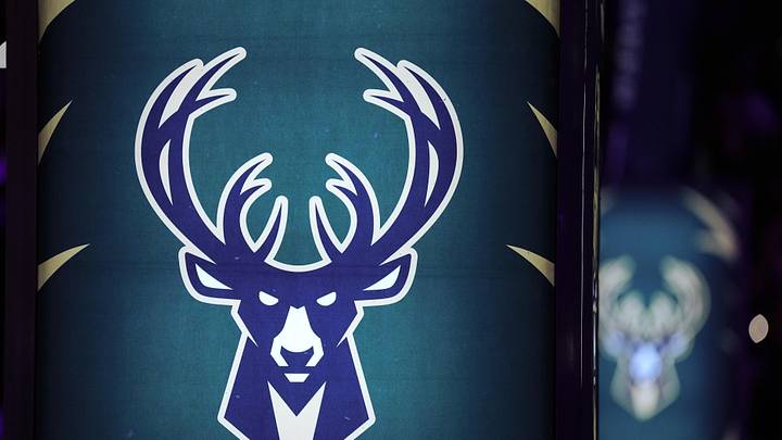 Jan 23, 2026; Milwaukee, Wisconsin, USA;  General view of the Milwaukee Bucks logo during player announcements prior to the game against the Denver Nuggets at Fiserv Forum. Mandatory Credit: Jeff Hanisch-Imagn Images