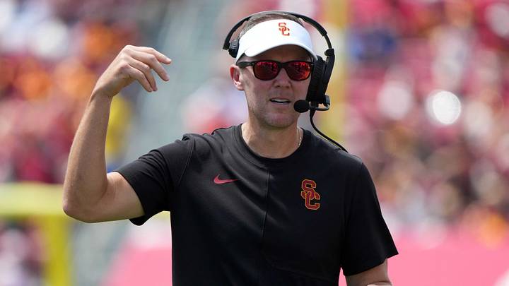 Aug 29, 2026; Los Angeles, California, USA; Southern California Trojans head coach Lincoln Riley reacts against the San Jose State Spartans in the first half at United Airlines Field at Los Angeles Memorial Coliseum. Mandatory Credit: Kirby Lee-Imagn Images Aug 29, 2026; Los Angeles, California, USA; Southern California Trojans head coach Lincoln Riley reacts against the San Jose State Spartans in the first half at United Airlines Field at Los Angeles Memorial Coliseum. Mandatory Credit: Kirby Lee-Imagn Images