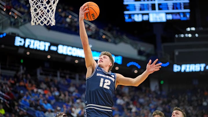 Utah State Aggies guard Mason Falslev.