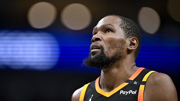 Mar 9, 2025; Dallas, Texas, USA; Phoenix Suns forward Kevin Durant (35) during the game between the Dallas Mavericks and the Phoenix Suns at American Airlines Center. Mandatory Credit: Jerome Miron-Imagn Images