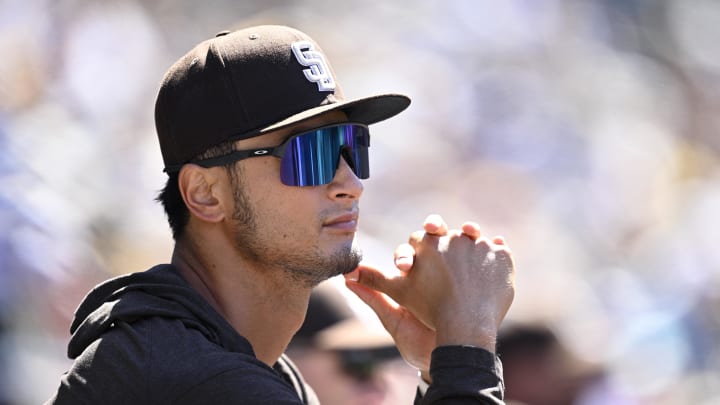 Aug 25, 2024; San Diego, California, USA; San Diego Padres starting pitcher Yu Darvish (11) looks on during the sixth inning against the New York Mets at Petco Park. Mandatory Credit: Orlando Ramirez-USA TODAY Sports Aug 25, 2024; San Diego, California, USA; San Diego Padres starting pitcher Yu Darvish (11) looks on during the sixth inning against the New York Mets at Petco Park. Mandatory Credit: Orlando Ramirez-USA TODAY Sports