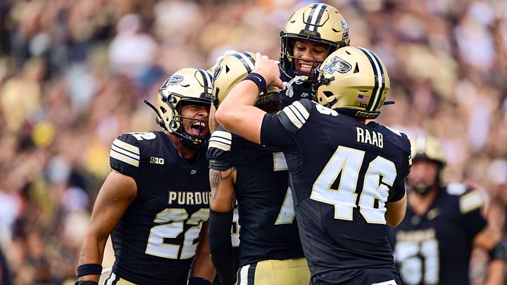 Purdue Boilermakers defensive back Maxwell Barbee (22) celebrates a play with cornerback Don Saunders (7). Purdue Boilermakers defensive back Maxwell Barbee (22) celebrates a play with cornerback Don Saunders (7).