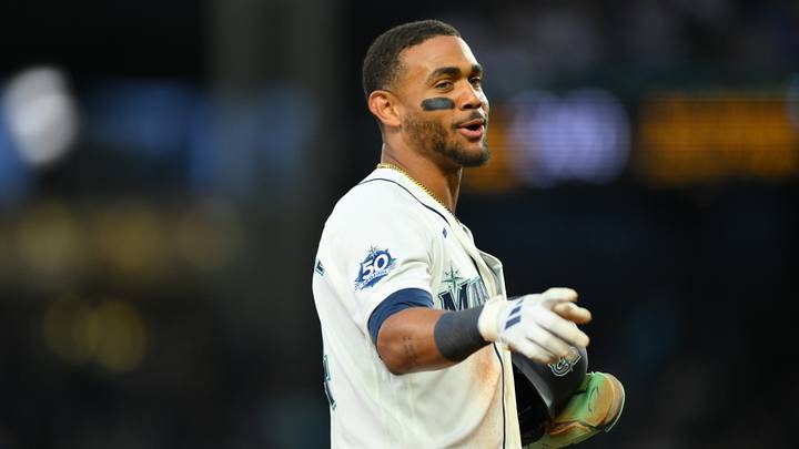 Jun 30, 2026; Seattle, Washington, USA; Seattle Mariners center fielder Julio Rodriguez (44) during the seventh inning against the Los Angeles Angels at T-Mobile Park. Mandatory Credit: Steven Bisig-Imagn Images Jun 30, 2026; Seattle, Washington, USA; Seattle Mariners center fielder Julio Rodriguez (44) during the seventh inning against the Los Angeles Angels at T-Mobile Park. Mandatory Credit: Steven Bisig-Imagn Images