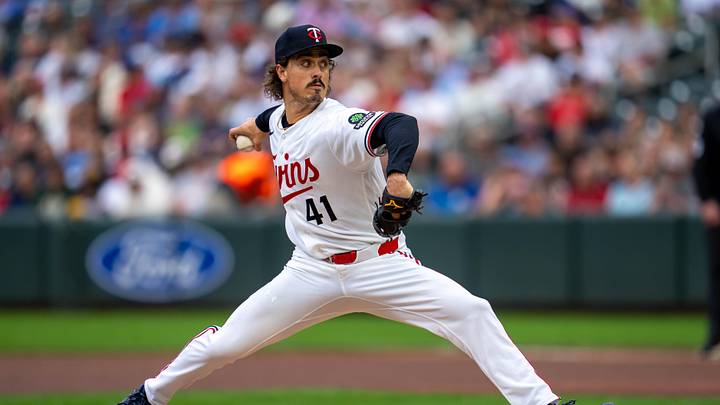 Jun 24, 2026; Minneapolis, Minnesota, USA; Minnesota Twins starting pitcher Joe Ryan (41) delivers a pitch against the Los Angeles Dodgers in the first inning at Target Field. Mandatory Credit: Jesse Johnson-Imagn Images