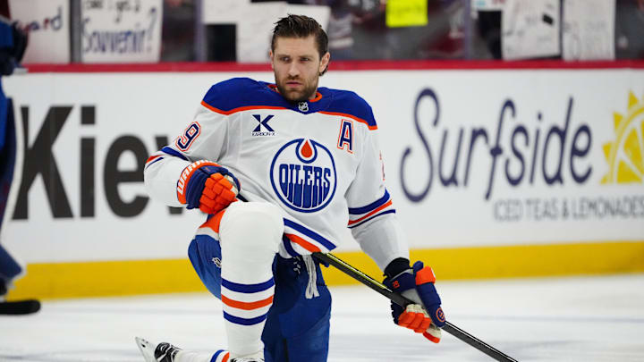 Mar 10, 2026; Denver, Colorado, USA; Edmonton Oilers center Leon Draisaitl (29) before the game against the Colorado Avalanche at Ball Arena. Mandatory Credit: Ron Chenoy-Imagn Images