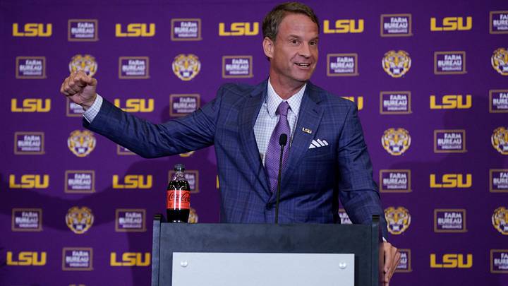 LSU new head coach Lane Kiffin speaks at South Stadium Club at Tiger Stadium. 