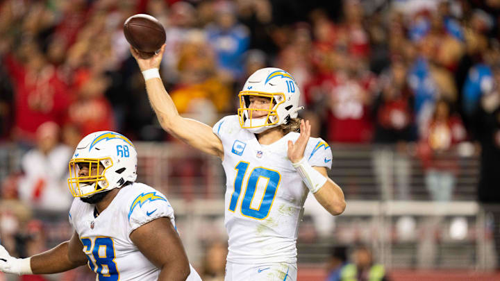 November 13, 2022; Santa Clara, California, USA; Los Angeles Chargers quarterback Justin Herbert