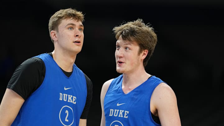 Duke Blue Devils guard Cooper Flagg and guard Kon Knueppel during a practice session Duke Blue Devils guard Cooper Flagg and guard Kon Knueppel during a practice session