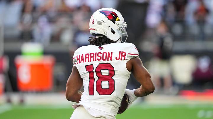 Dec 21, 2025; Glendale, Arizona, USA;  Arizona Cardinals wide receiver Marvin Harrison Jr. (18) on the field during warm ups prior to a game against the Atlanta Falcons at State Farm Stadium. Mandatory Credit: Joe Camporeale-Imagn Images