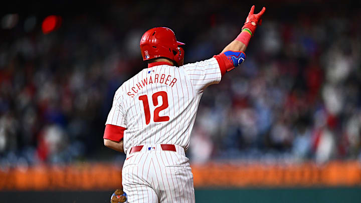 Apr 17, 2024; Philadelphia, Pennsylvania, USA; Philadelphia Phillies designated hitter Kyle