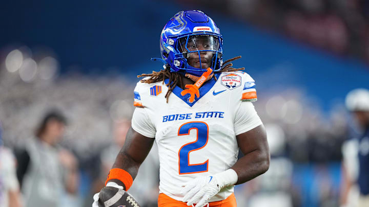 Dec 31, 2024; Glendale, AZ, USA; Boise State Broncos running back Ashton Jeanty (2) practices before the Fiesta Bowl against the Penn State Nittany Lions at State Farm Stadium. Mandatory Credit: Joe Camporeale-Imagn Images Dec 31, 2024; Glendale, AZ, USA; Boise State Broncos running back Ashton Jeanty (2) practices before the Fiesta Bowl against the Penn State Nittany Lions at State Farm Stadium. Mandatory Credit: Joe Camporeale-Imagn Images