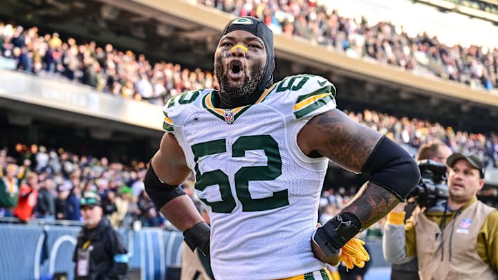 Green Bay Packers defensive end Rashan Gary (52) celebrates after the game against the Chicago Bears at Soldier Field. Green Bay Packers defensive end Rashan Gary (52) celebrates after the game against the Chicago Bears at Soldier Field.