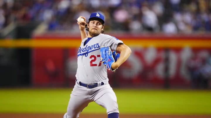 Los Angeles Dodgers pitcher Trevor Bauer against the Arizona Diamondbacks at Chase Field in 2021.