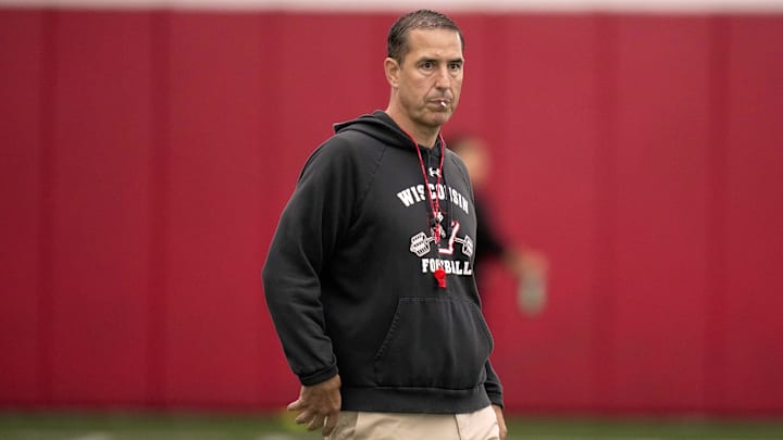 Wisconsin head coach Like Fickell is shown during spring football practice Wednesday, April 23, 2025 in Madison, Wisconsin.

Mark Hoffman/Milwaukee Journal Sentinel