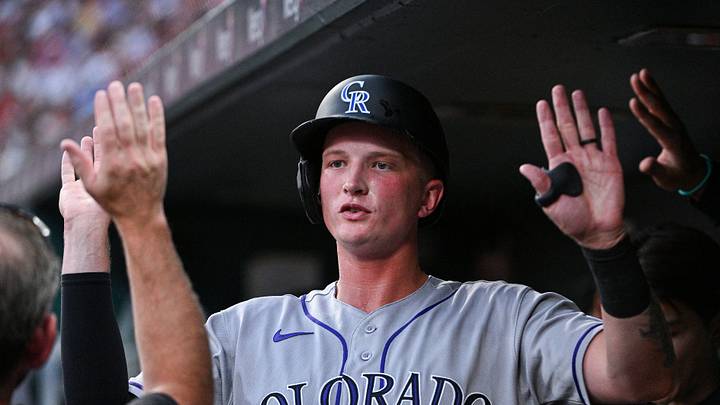 Aug 7, 2026; St. Louis, Missouri, USA; Colorado Rockies first baseman TJ Rumfield (7) is congratulated by teammates after scoring against the St. Louis Cardinals during the second inning at Busch Stadium. Mandatory Credit: Jeff Curry-Imagn Images Aug 7, 2026; St. Louis, Missouri, USA; Colorado Rockies first baseman TJ Rumfield (7) is congratulated by teammates after scoring against the St. Louis Cardinals during the second inning at Busch Stadium. Mandatory Credit: Jeff Curry-Imagn Images