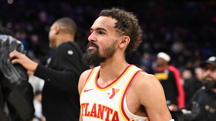 Apr 11, 2025; Philadelphia, Pennsylvania, USA; Atlanta Hawks guard Trae Young (11) looks on after the game against the Philadelphia 76ers at Wells Fargo Center. Mandatory Credit: Kyle Ross-Imagn Images Apr 11, 2025; Philadelphia, Pennsylvania, USA; Atlanta Hawks guard Trae Young (11) looks on after the game against the Philadelphia 76ers at Wells Fargo Center. Mandatory Credit: Kyle Ross-Imagn Images