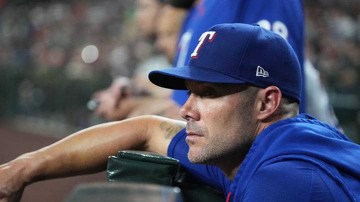 Sep 12, 2026; Phoenix, Arizona, USA; Texas Rangers manager Skip Schumaker (55) watches against the Arizona Diamondbacks in the fifth inning at Chase Field. Mandatory Credit: Rick Scuteri-Imagn Images Sep 12, 2026; Phoenix, Arizona, USA; Texas Rangers manager Skip Schumaker (55) watches against the Arizona Diamondbacks in the fifth inning at Chase Field. Mandatory Credit: Rick Scuteri-Imagn Images
