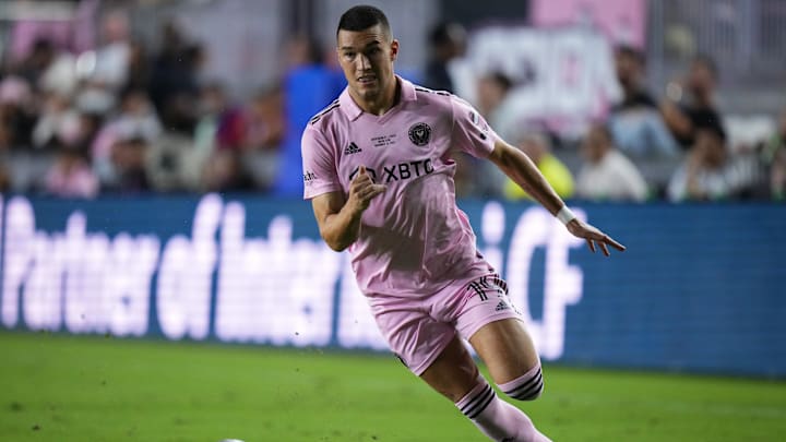 Inter Miami's Robbie Robinson dribbles on offense in a recent postseason friendly against New York City FC.
