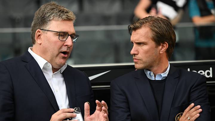SGE-Vorstandsvorsitzender Axel Hellmann (l.) und der scheidende Sportchef Markus Krösche SGE-Vorstandsvorsitzender Axel Hellmann (l.) und der scheidende Sportchef Markus Krösche