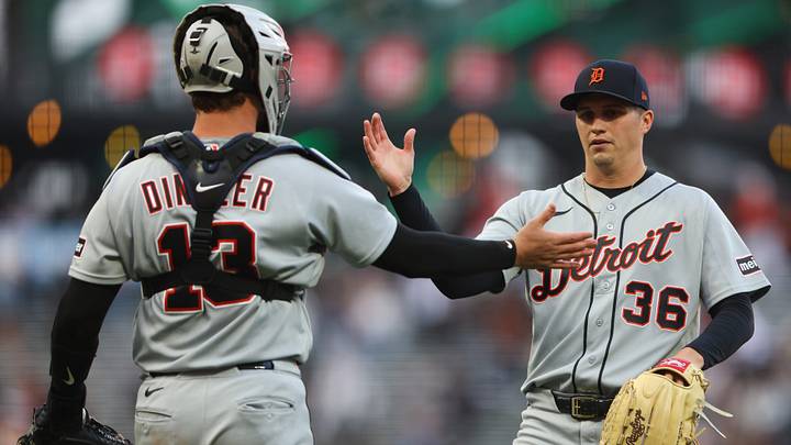 Aug 8, 2026; San Francisco, California, USA; Detroit Tigers pitcher Ty Madden (36) celebrates with Detroit Tigers catcher Dillon Dingler (13) after the Tigers defeat the San Francisco Giants at Oracle Park. Mandatory Credit: Scott Marshall-Imagn Images Aug 8, 2026; San Francisco, California, USA; Detroit Tigers pitcher Ty Madden (36) celebrates with Detroit Tigers catcher Dillon Dingler (13) after the Tigers defeat the San Francisco Giants at Oracle Park. Mandatory Credit: Scott Marshall-Imagn Images