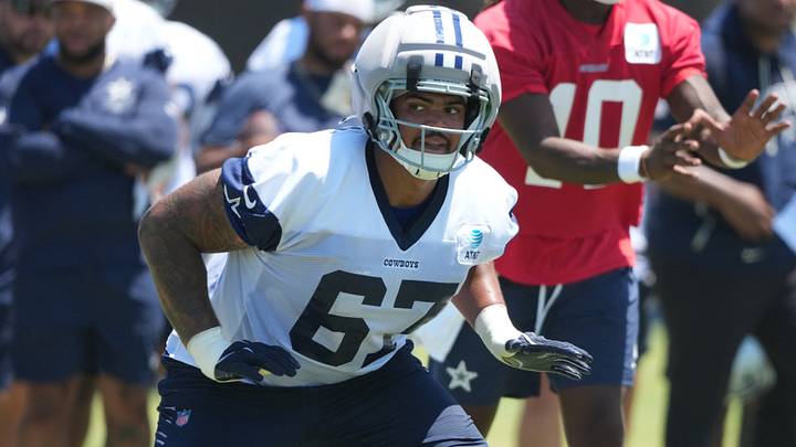 Dallas Cowboys tackle Drew Shelton (67) at training camp at River Ridge Playing Fields. Mandatory Credit: Kirby Lee-Imagn Images Dallas Cowboys tackle Drew Shelton (67) at training camp at River Ridge Playing Fields. Mandatory Credit: Kirby Lee-Imagn Images