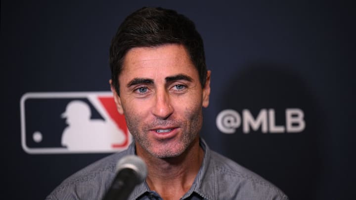 Dec 5, 2022; San Diego, CA, USA; San Diego Padres president of baseball operations and general manager A.J. Preller speaks to the media at Manchester Grand Hyatt. Mandatory Credit: Orlando Ramirez-Imagn Images Dec 5, 2022; San Diego, CA, USA; San Diego Padres president of baseball operations and general manager A.J. Preller speaks to the media at Manchester Grand Hyatt. Mandatory Credit: Orlando Ramirez-Imagn Images
