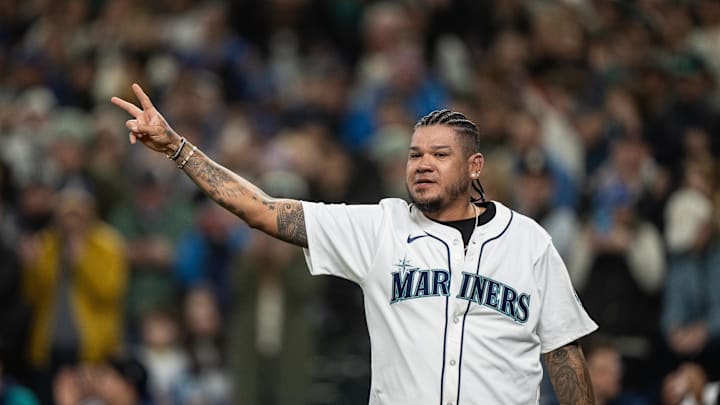 Seattle Mariners former player Felix Hernandez greets fans before a game between the Boston Red Sox and the Seattle Mariners at T-Mobile Park in 2024. Seattle Mariners former player Felix Hernandez greets fans before a game between the Boston Red Sox and the Seattle Mariners at T-Mobile Park in 2024.