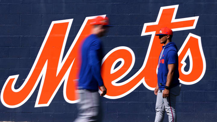 Feb 13, 2026; Port St. Lucie, FL, USA; A view of a Mets signage during spring training at Clover Park. Mandatory Credit: Sam Navarro-Imagn Images