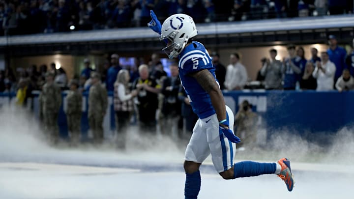 Nov 30, 2025; Indianapolis, Indiana, USA; Indianapolis Colts wide receiver Josh Downs (2) is introduced before a game against the Houston Texans at Lucas Oil Stadium. Nov 30, 2025; Indianapolis, Indiana, USA; Indianapolis Colts wide receiver Josh Downs (2) is introduced before a game against the Houston Texans at Lucas Oil Stadium.