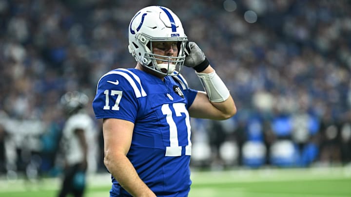Dec 28, 2025; Indianapolis, Indiana, USA; Indianapolis Colts quarterback Philip Rivers (17) reacts after a play during the first half against the Jacksonville Jaguars at Lucas Oil Stadium. Dec 28, 2025; Indianapolis, Indiana, USA; Indianapolis Colts quarterback Philip Rivers (17) reacts after a play during the first half against the Jacksonville Jaguars at Lucas Oil Stadium.