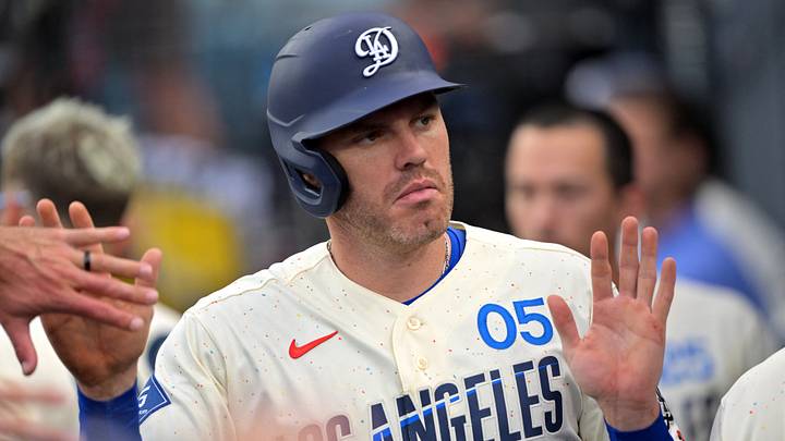 Sep 5, 2026; Los Angeles, California, USA; Los Angeles Dodgers first baseman Freddie Freeman (5) is congratulated after scoring a run against the Washington Nationals during the first inning at Dodger Stadium. Mandatory Credit: Jayne Kamin-Oncea-Imagn Images Sep 5, 2026; Los Angeles, California, USA; Los Angeles Dodgers first baseman Freddie Freeman (5) is congratulated after scoring a run against the Washington Nationals during the first inning at Dodger Stadium. Mandatory Credit: Jayne Kamin-Oncea-Imagn Images