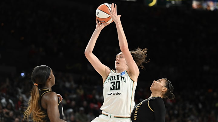 New York Liberty forward Breanna Stewart (30) takes a shot.