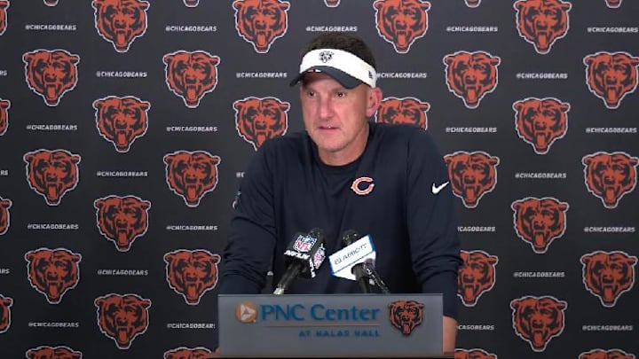 Bears defensive coordinator Dennis Allen goes through the problems with Sunday's loss Thursday at Halas Hall.