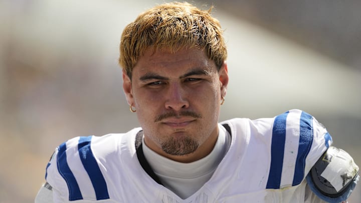 Indianapolis Colts defensive end Laiatu Latu (97) looks on Indianapolis Colts defensive end Laiatu Latu (97) looks on