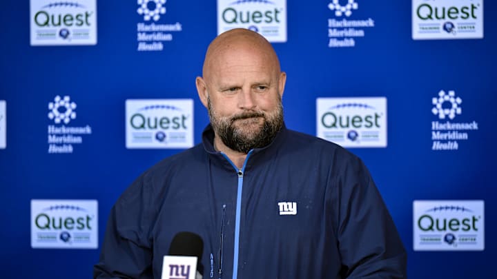 May 10, 2025; East Rutherford, NJ, USA; New York Giants head coach Brian Daboll speaks during a press conference before rookie minicamp at Quest Diagnostics Training Center. May 10, 2025; East Rutherford, NJ, USA; New York Giants head coach Brian Daboll speaks during a press conference before rookie minicamp at Quest Diagnostics Training Center.