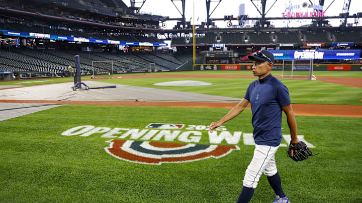 Seattle Mariners former outfielder Ichiro Suzuki walks back to the dugout following batting practice against the Athletics on March 27.